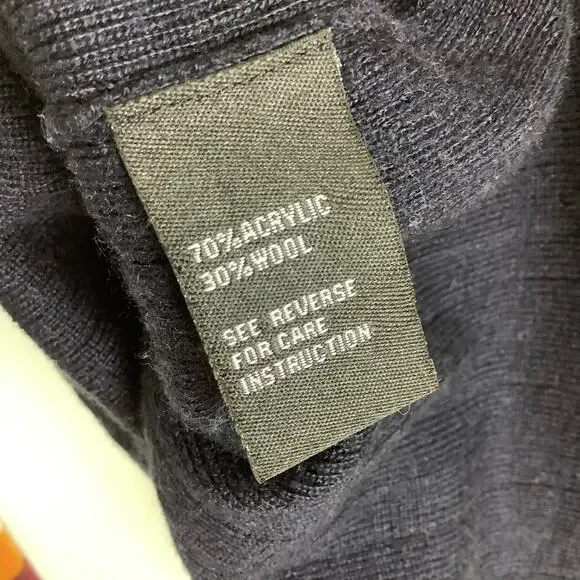 Cliche Navy Pleated Bell Sleeve Sweater Striped Cuffs Medium - Picture 7 of 7